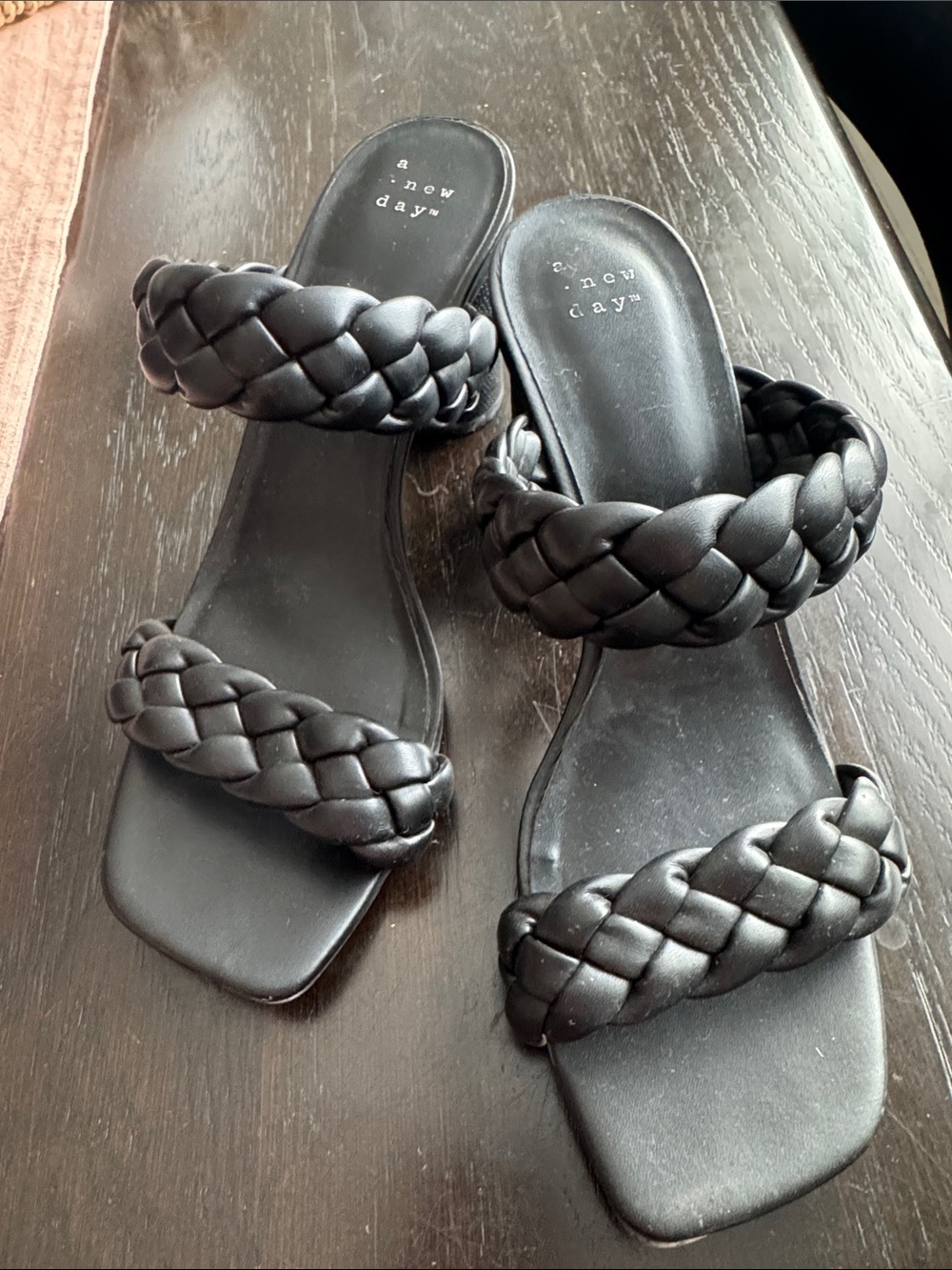 a new day Black Braided Double-Strap Slide Sandals